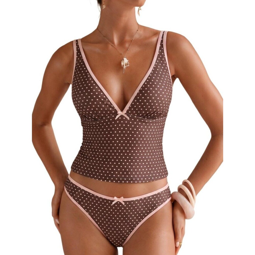 Tankini Swimsuits for Women V Neck Two Piece Bathing Suit Tummy Control Bowknot